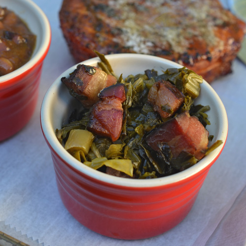 Collard greens with homemade bacon