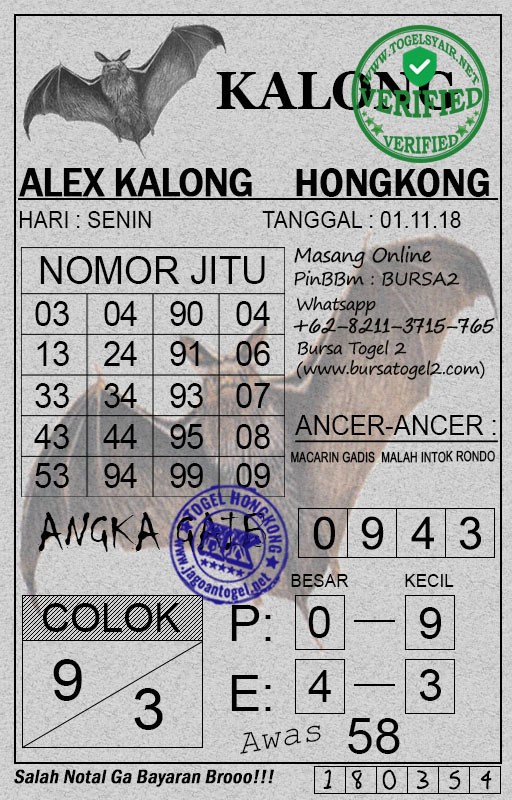 Togel Syair HK KAMIS 1 NOVEMBER 2018 GOsyair SEDIA KODE SYAIR SGP ADA
