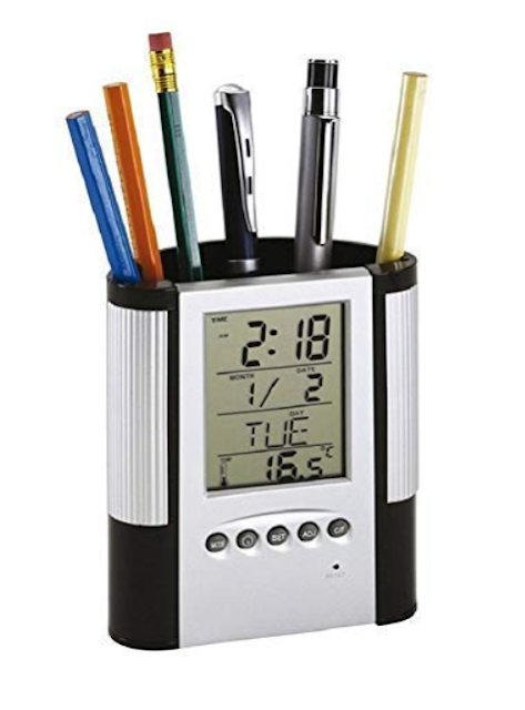 Personalized Digital table clock with pen stand
