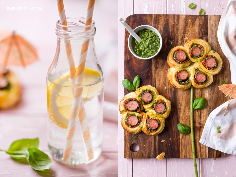 Sommerlicher Snack Kabanossi im Blätterteig Blume
