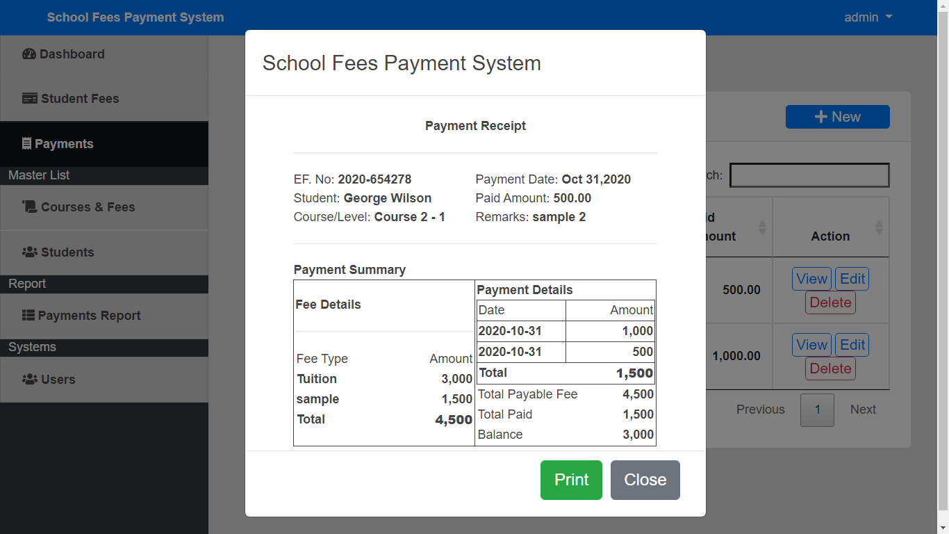 School Fees Payment Management System in PHP MySQL with Source Code