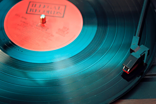 Close up shot of a vinyl record