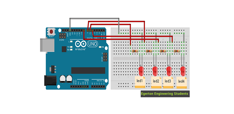 Project Four: Pattern, Blink 4 leds using Arduino board