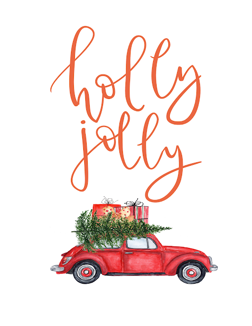 free holly jolly Christmas printable red volkswagen Christmas tree