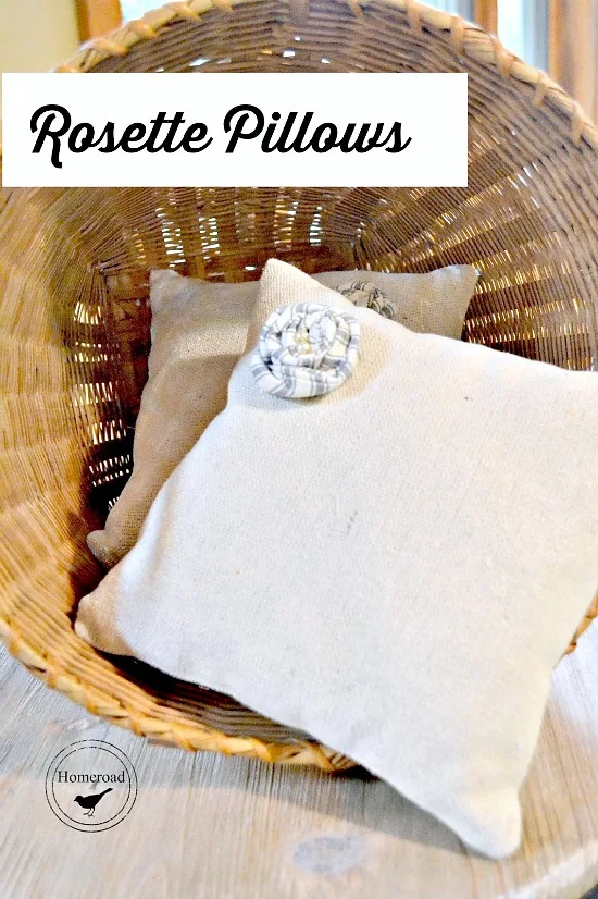 DIY drop cloth rosette pillows