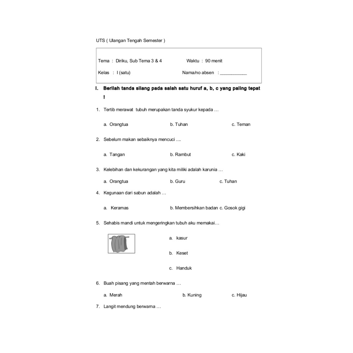 Contoh Soal Mid Semester 1 Kelas 1 K13 2020, Simak Disini Contoh Soal Mid Semester 1 Kelas 1 K13 2020, Simak Disini