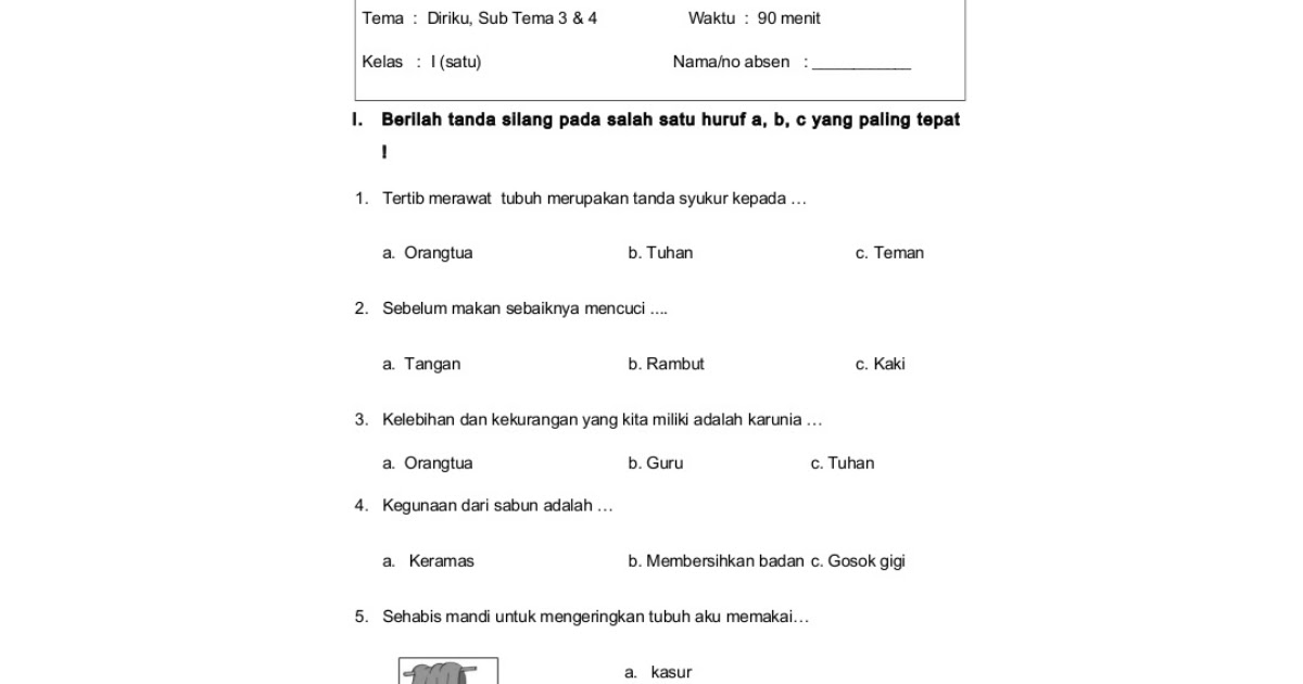 Contoh Soal Mid Semester 1 Kelas 1 K13 2020, Simak Disini