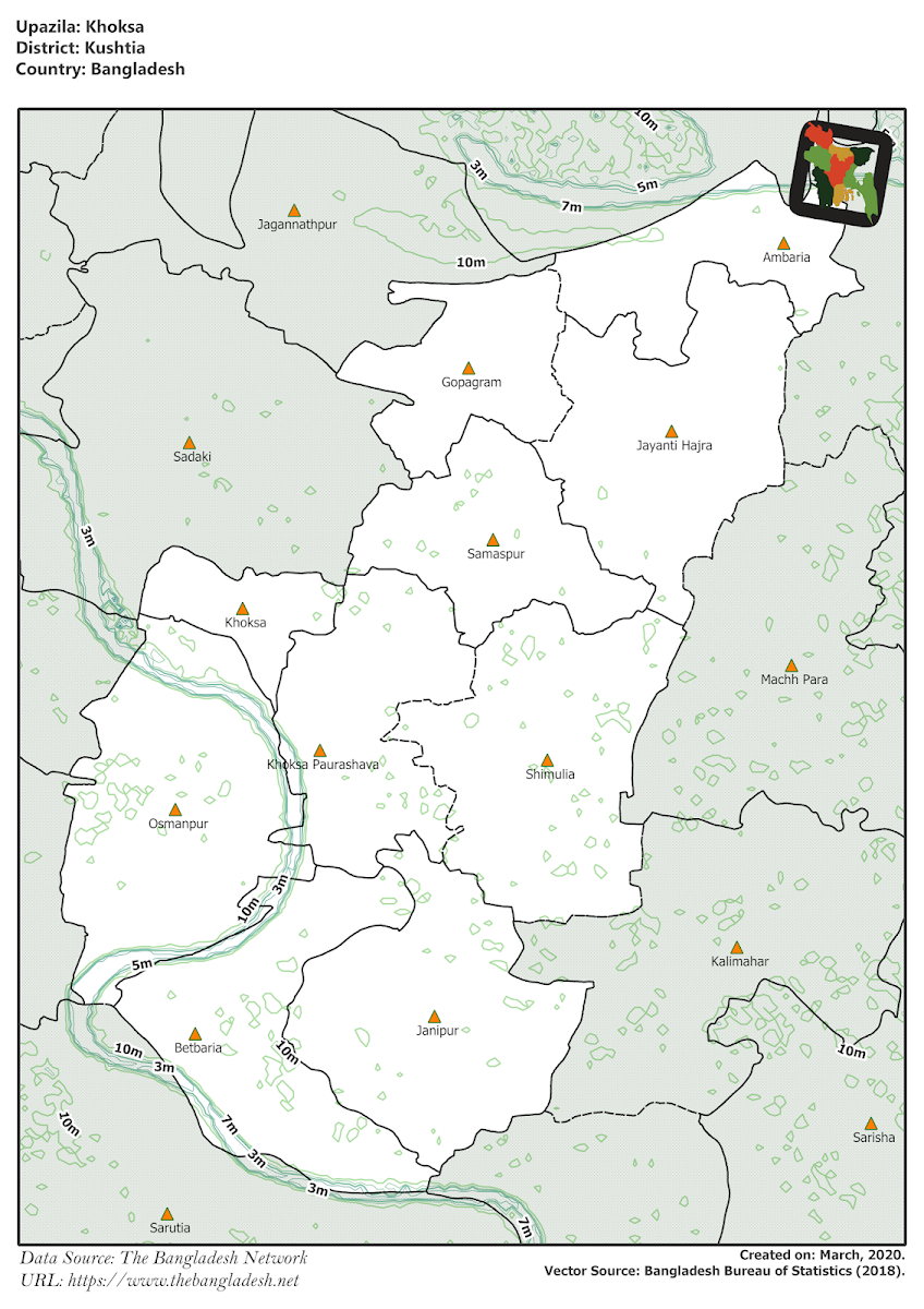 Khoksa Upazila Elevation Map Kushtia District Bangladesh
