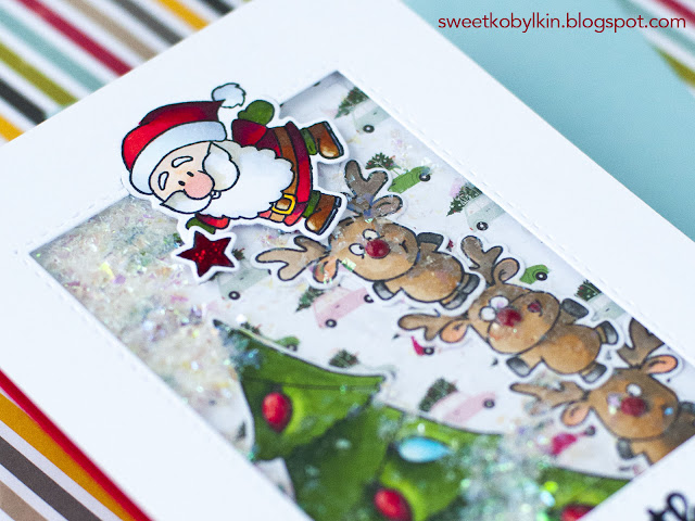 Christmas Shaker Card with Gerda Steiner Designs Stamps Reindeer And A Tree