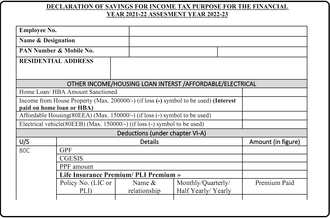 DECLARATION OF SAVINGS FOR TAX PURPOSE FOR THE FINANCIAL YEAR