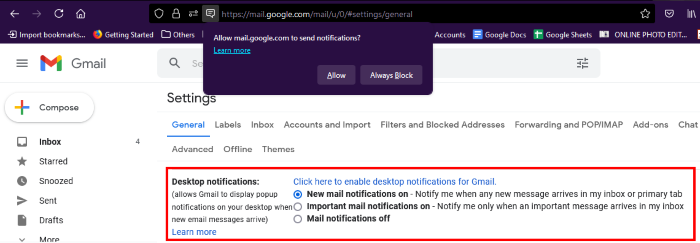 bật thông báo trên màn hình gmail 1