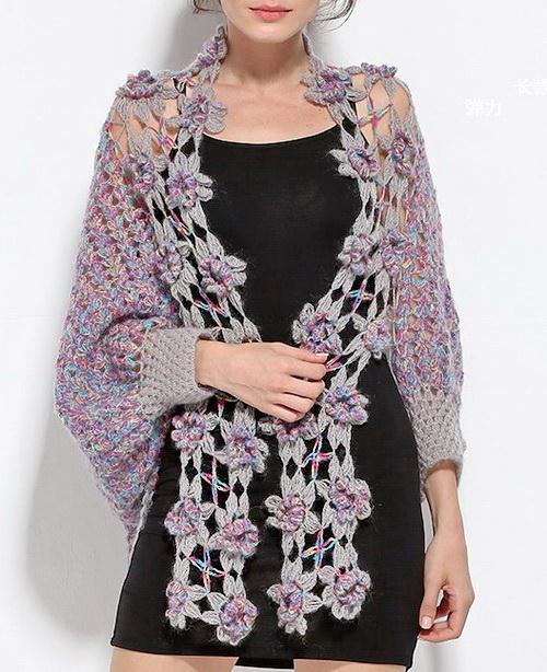 Crochet Shrug - cocoon cardigan with flowers
