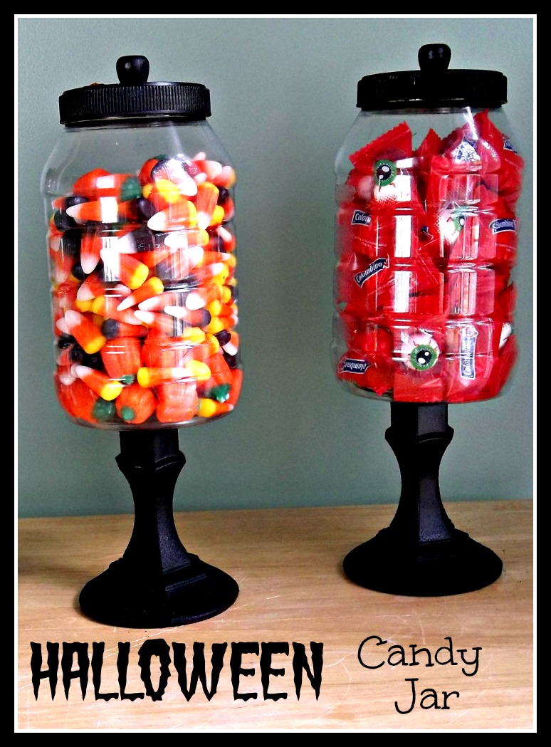 Vintage, Paint and more... recycled jars used with dollar store candle sticks to make Halloween candy jars