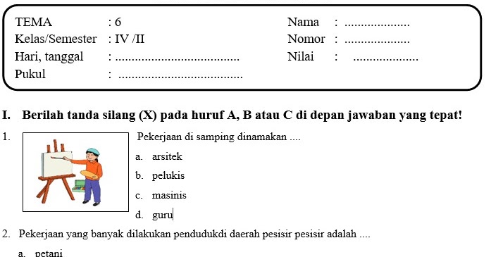 Soal Pts Kelas 4 Semester 2 Kurikulum 2013 Revisi 2017 Azafah78