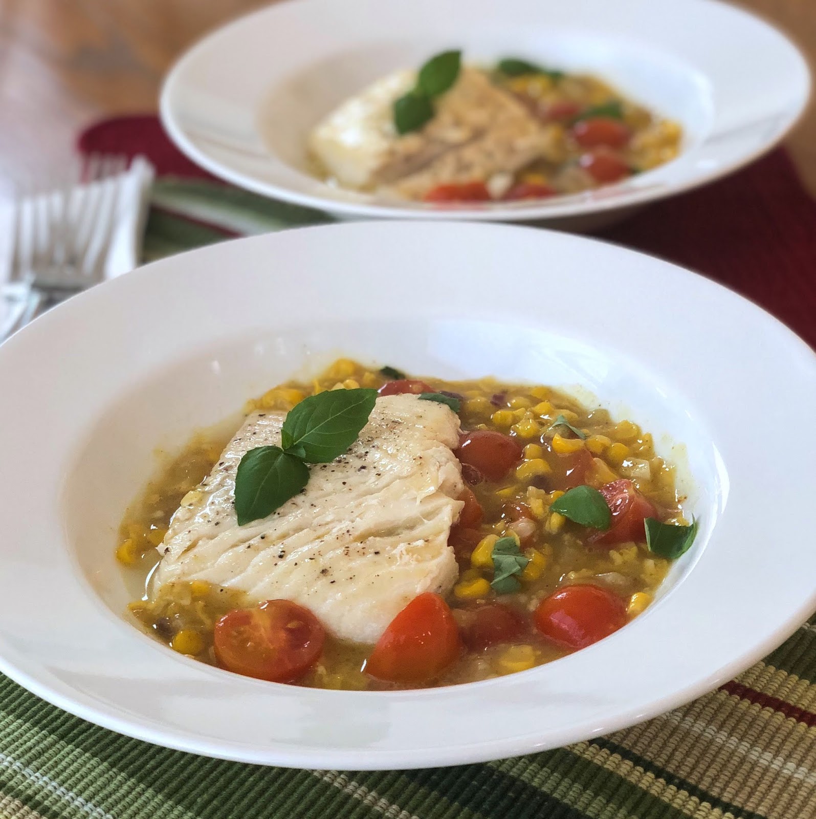 Points In My Life ButterBasted Halibut with Curried Creamed Corn