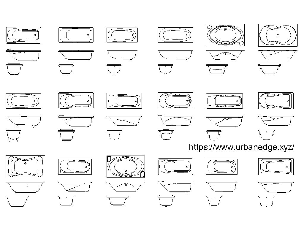 Multiple Bathtub Top View Elevation Cad Blocks Detail vrogue.co