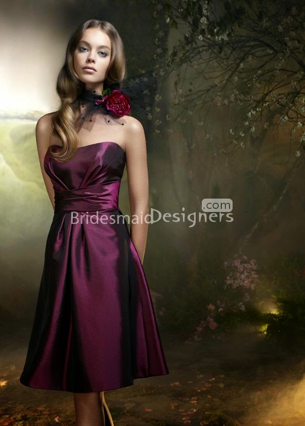 Strapless Blackberry Tissue Bridesmaid Dress Taffeta Knee Length