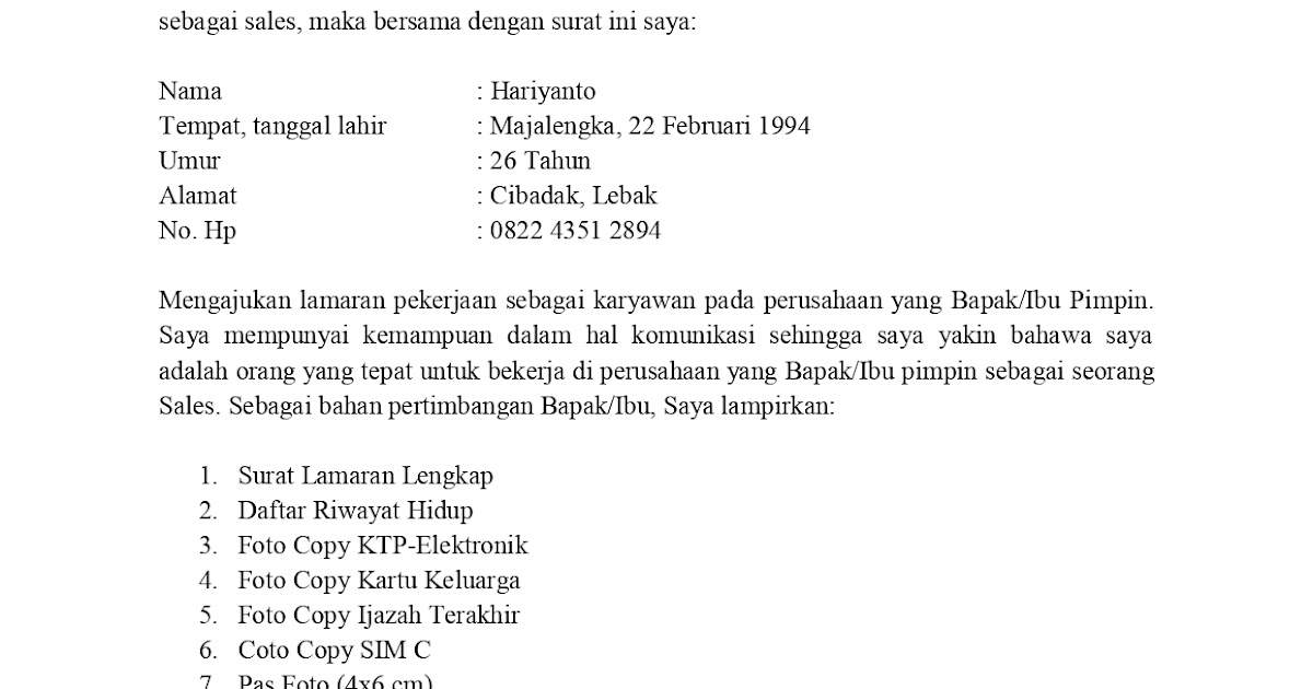 Kumpulan Surat Lamaran Pekerjaan Yang Anda Susun Termasuk