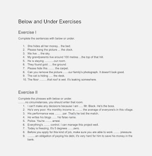 Below and Under Exercises, the difference, meaning, downloadable worksheet