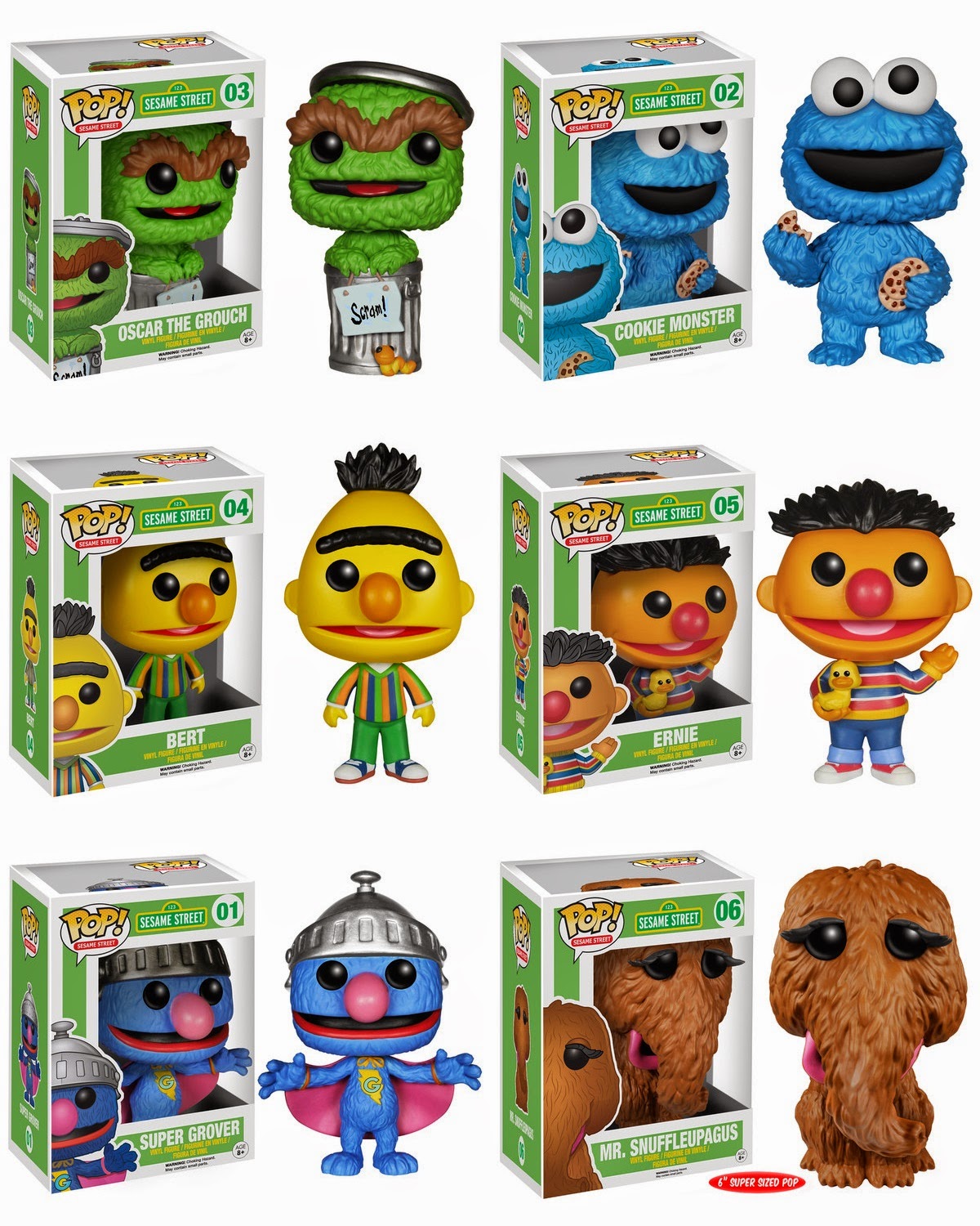 Sesame Street Pop! Series 1 Vinyl Figures by Funko - Oscar the Grouch, Cookie Monster, Bert, Ernie, Super Grover & Mr. Snuffleupagus