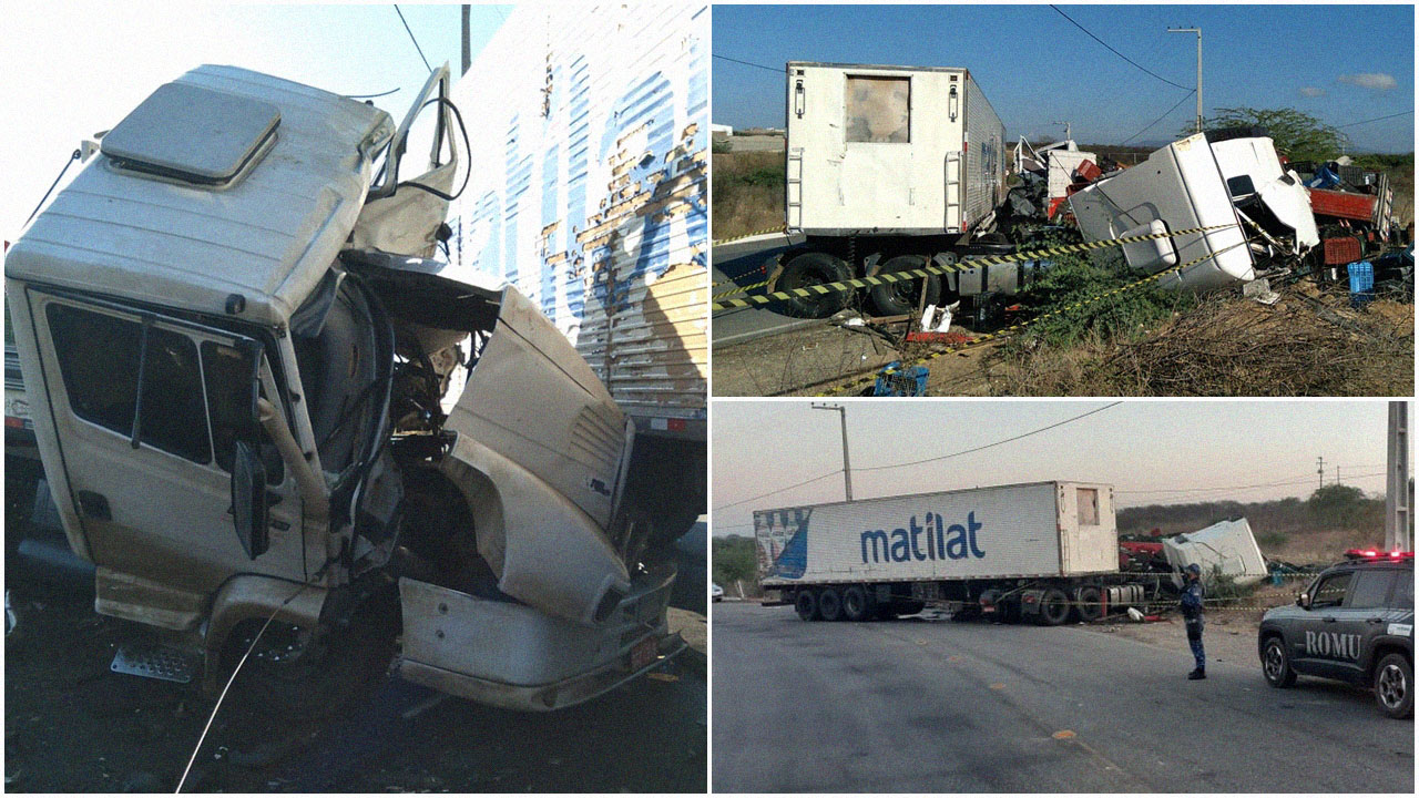 Colisão entre caminhões deixa motoristas feridos no anel viário de Sertânia