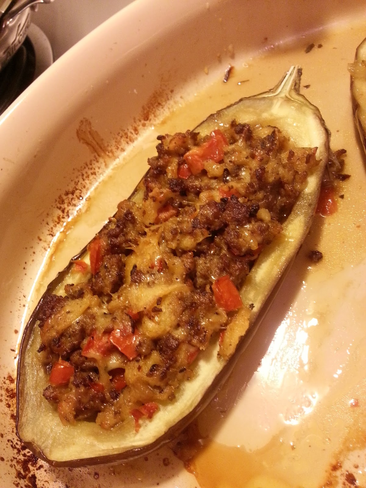 Bread, Dirt, and Dust Stuffed Boats (SausageStuffed Eggplant)