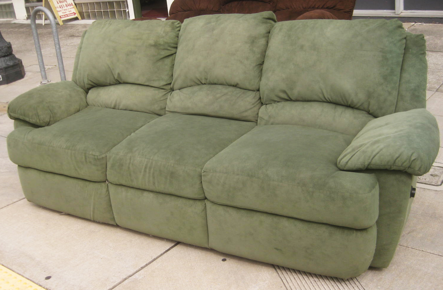 UHURU FURNITURE & COLLECTIBLES SOLD Olive Sofa with Recliners 150