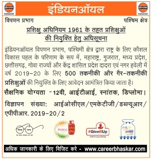 IOCL - Apprentice Recruitment 2020 | 12th, ITI, Graduate, Diploma |