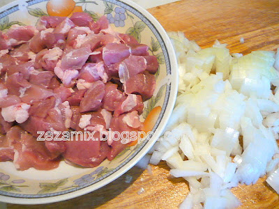 Preparation of vegetable stew, meat and chickpea