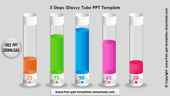 5 Steps Glassy Tube PPT Template Download