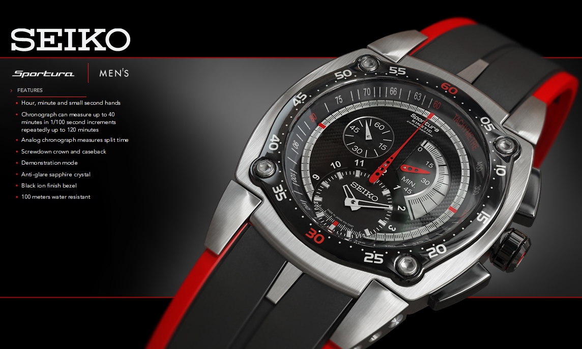 C-segment Wrist Watches: Seiko Sportura Aviation Alarm Chronograph 45mm  (Model : SNAE97P1)