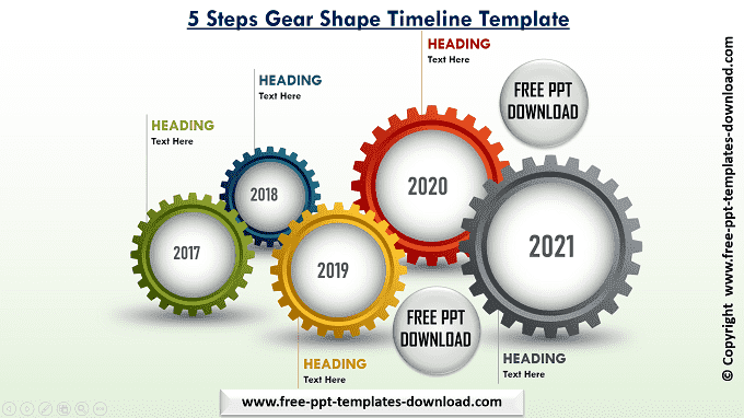 5 Steps Gear Shape Timeline Template Light