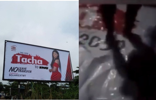 BBNaija: Tacha's billboard destroyed barely a day after it was erected in Owerri (video)