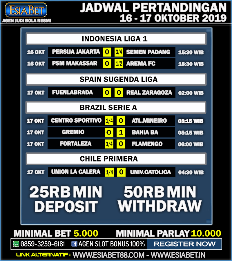 Jadwal Pertandingan SepakBola 16 - 17 Oktober 2019