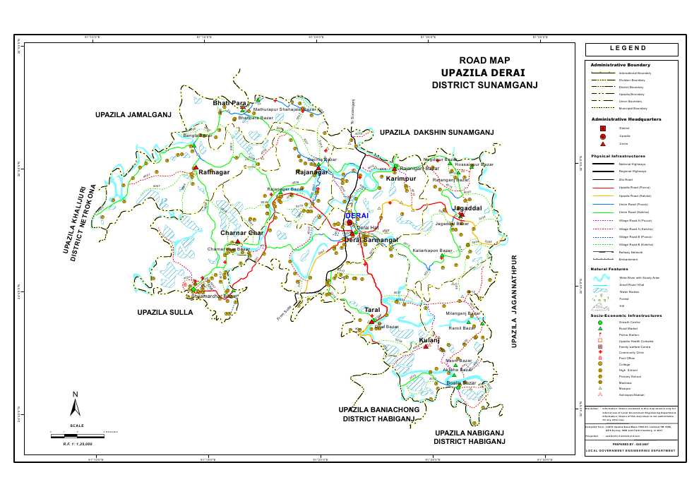 Derai Upazila Road Map Sunamganj District Bangladesh