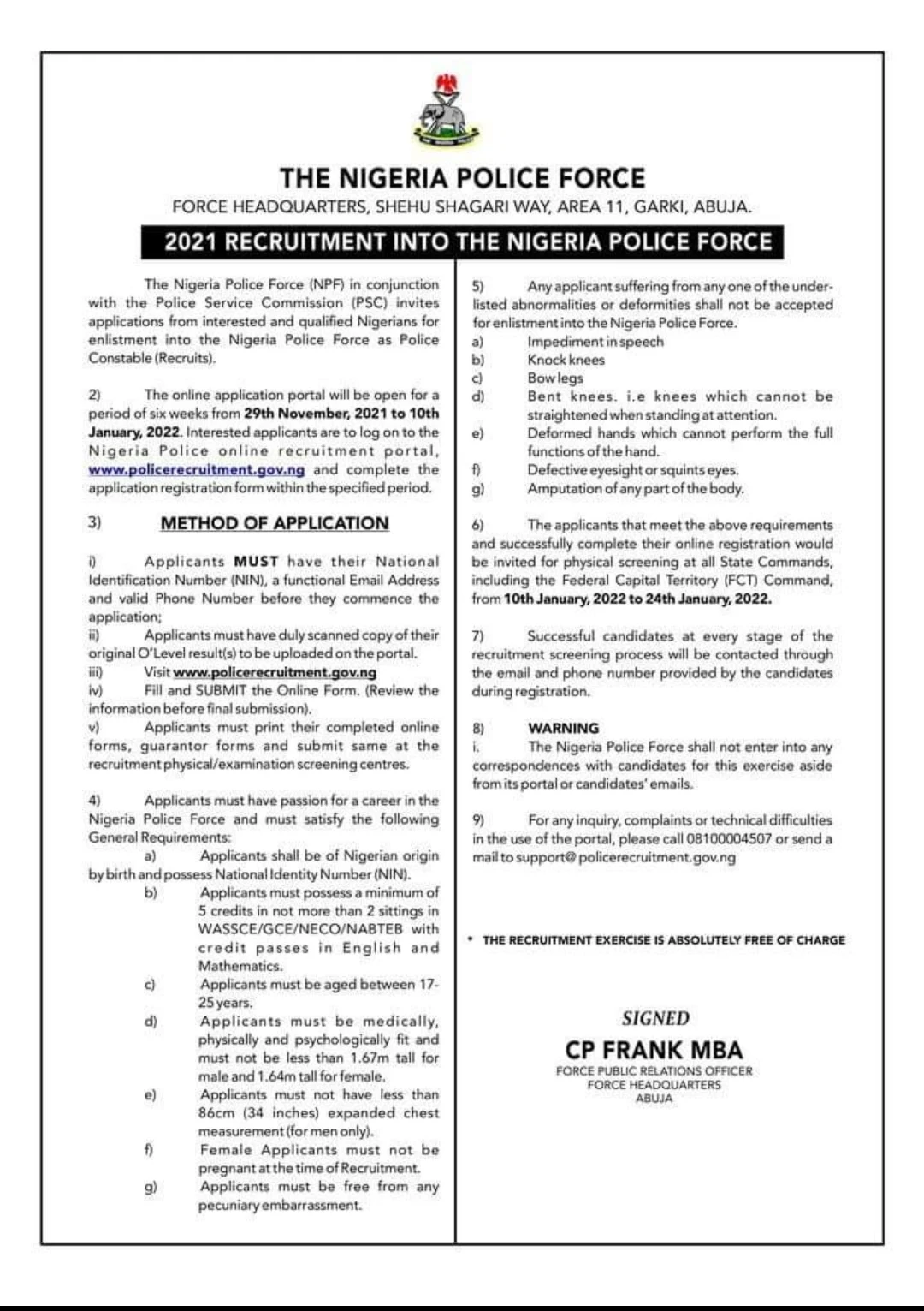 2021 NPF Recruitment Application Form Guidelines & Deadline