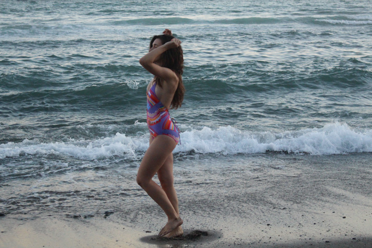 Spaghetti Strap Rainbow Print One-Piece Swimwear