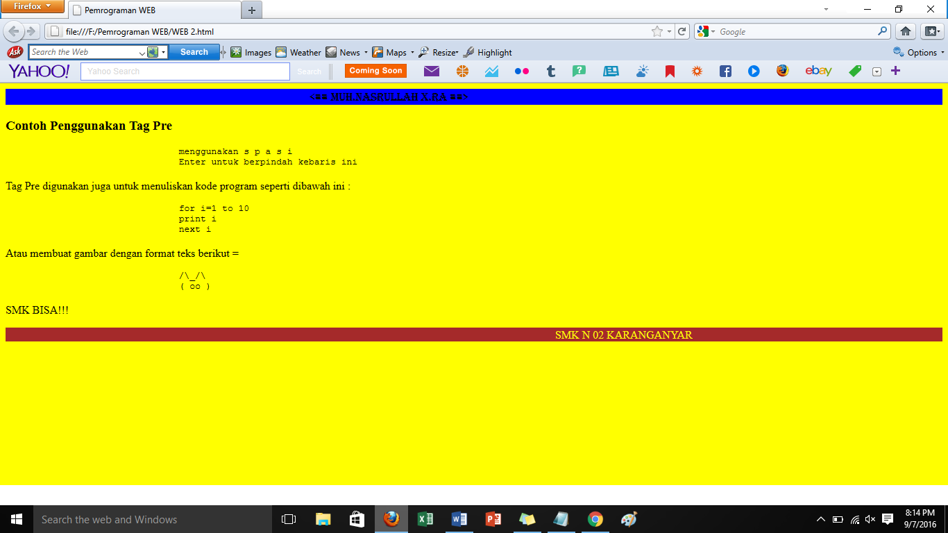 Contoh penggunaan format teks pre wqwq