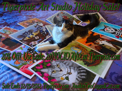 Tigerpixie.com Fantasy Cat Art Holiday Sale, Anaki The Two Legged Cat
