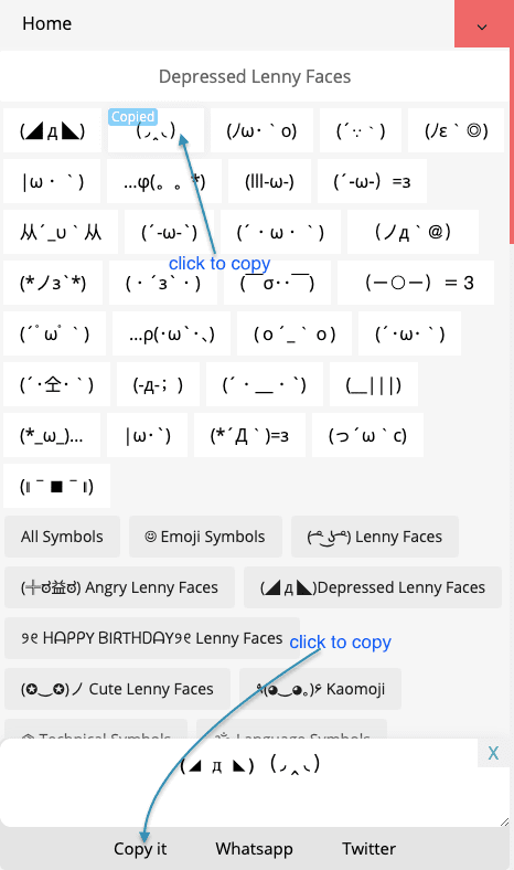 How to Copy （◞‸◟）Depressed Text Faces?