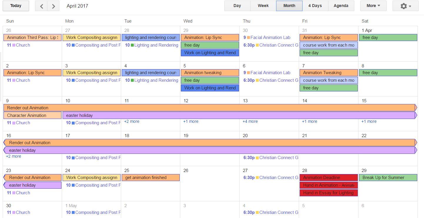 Animation Blog Semester Calender
