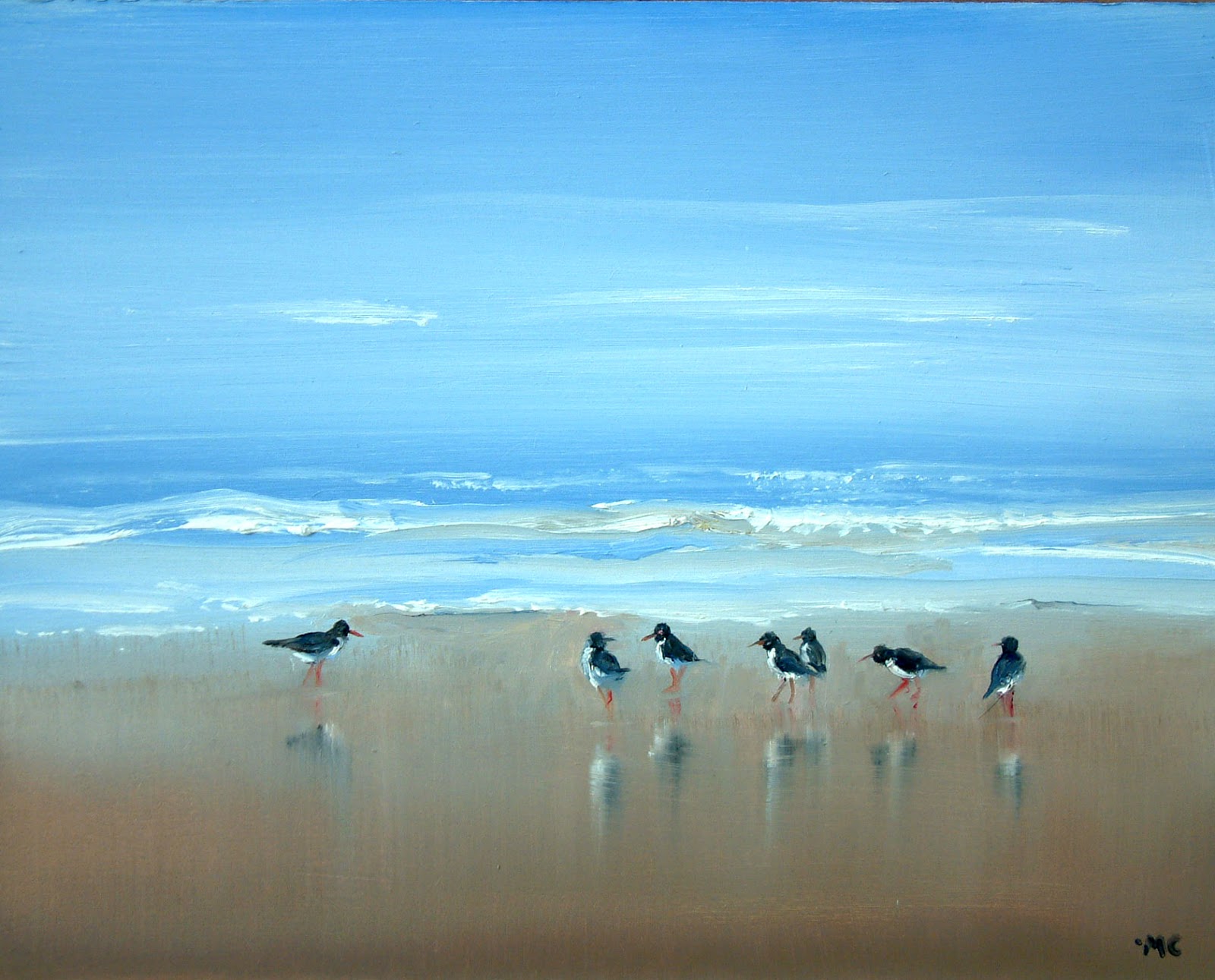 Carmarthen Artist Painting of Oystercatchers