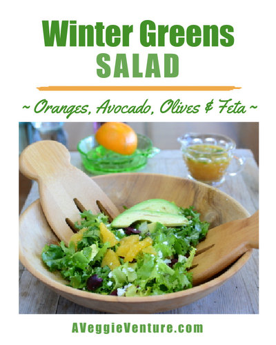 Winter Greens Salad with Oranges, Avocado, Olives, Feta & Orange-Cumin Vinaigrette, another simple seasonal salad ♥ AVeggieVenture.com