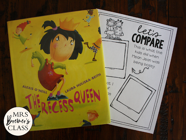 The Recess Queen book study activities unit with Common Core aligned literacy companion activities for Kindergarten and First Grade