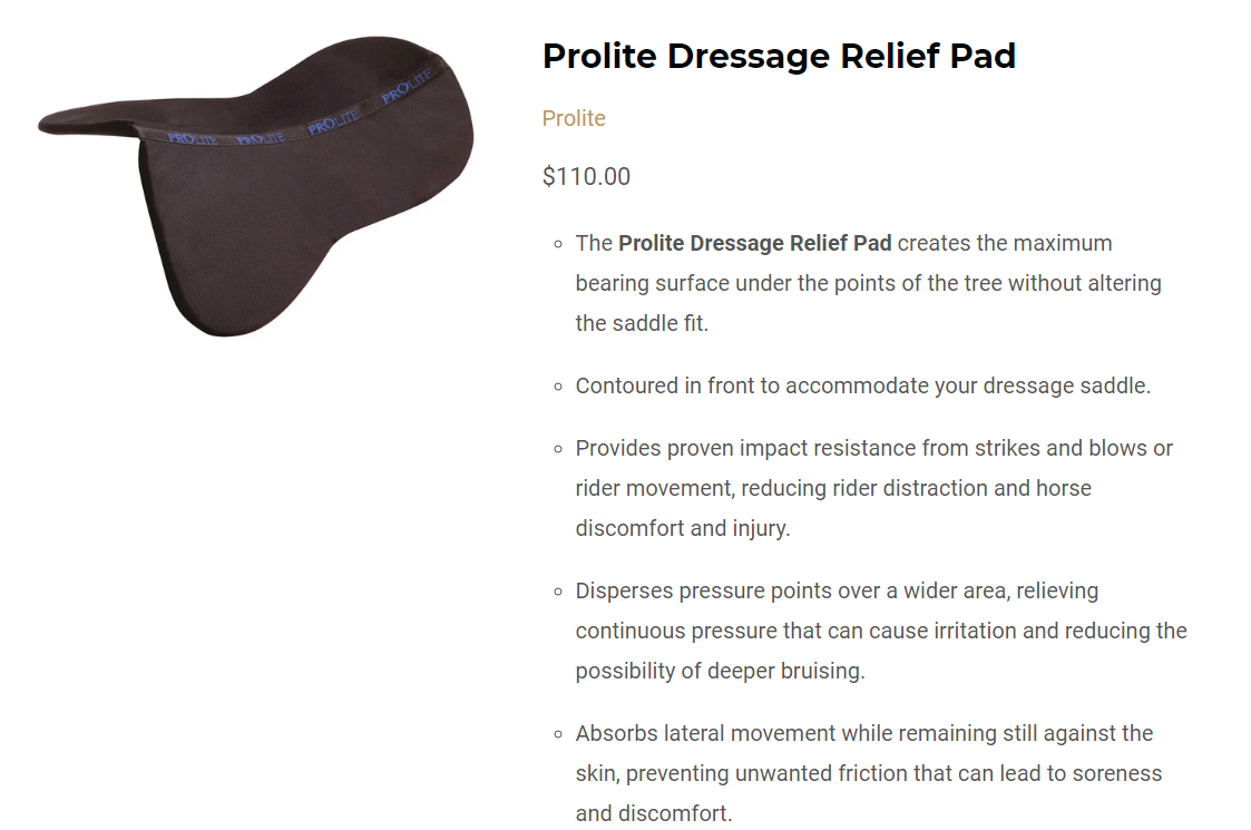Equinpilot Product Review Prolite Dressage Relief Pad