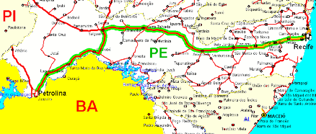 Mapa roteiro Recife-petrolina - Pernambuco