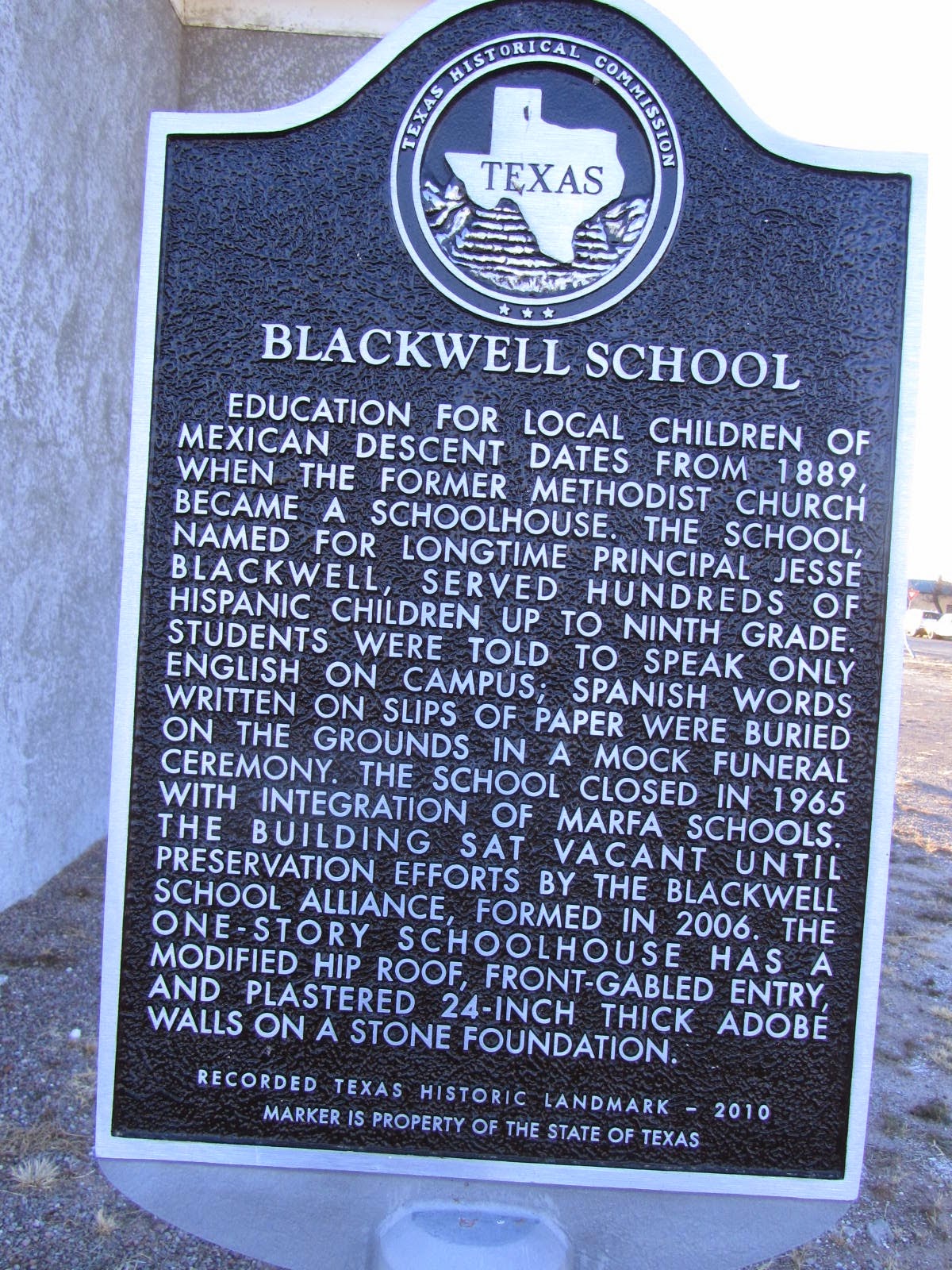autoliterate Blackwell School. Marfa, Texas