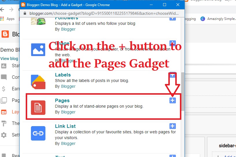 Step 2: A window will pop up, scroll down and find the "Pages" gadget from the list of gadgets. How To Create Contact Us Page In Blogger Blog