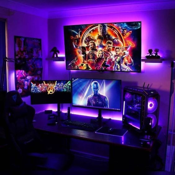gaming room set up with led lighting