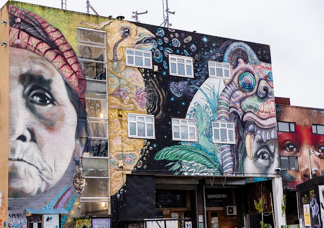 Street art, portraits, beautiful graffiti, East London